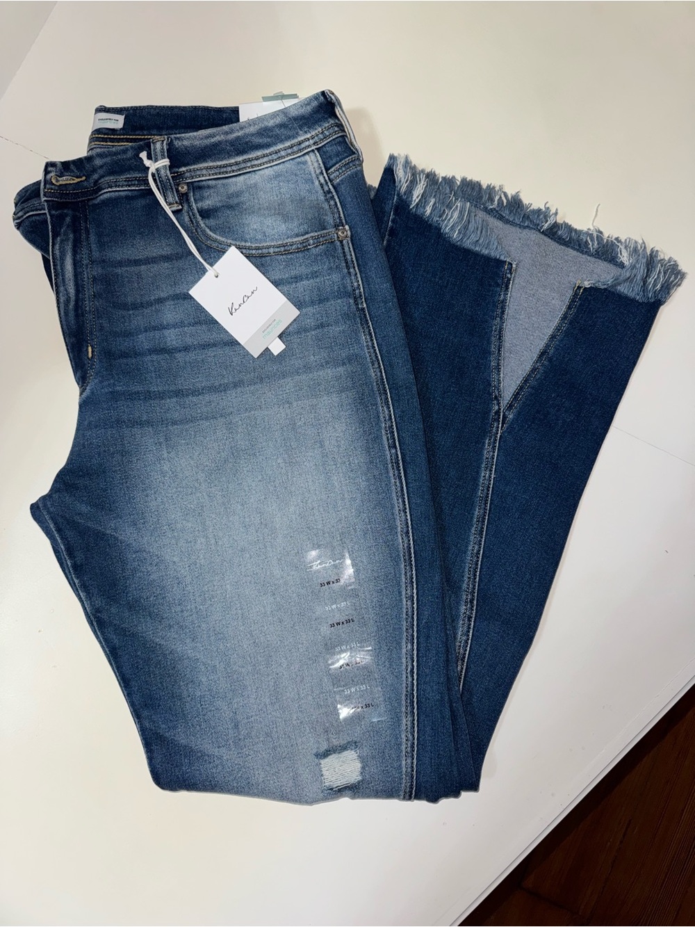 KanCan Two-Tone Blue Raw Hem Wide Leg Jeans